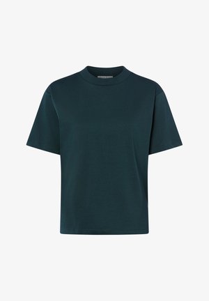 Dark green short-sleeve crew neck t-shirt with a relaxed fit and plain design on a white background.