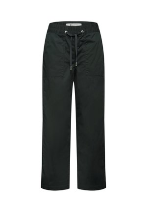 Pantalon décontracté noir avec taille élastique, cordon de serrage à l'avant et grandes poches appliquées à l'avant, coupe droite.