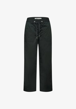 Pantalon décontracté noir avec taille élastique, cordon de serrage à l'avant et grandes poches appliquées à l'avant, coupe droite.