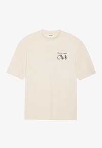Krémové tričko s krátkým rukávem vyrobené z bavlny. Na levé části hrudi je hnědý motiv "Expresso Club". Klasický kulatý výstřih.