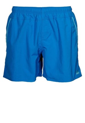 Blå herre atletikshorts med elastisk talje, sidelommer og lille Adidas-logo på venstre ben nederst.
