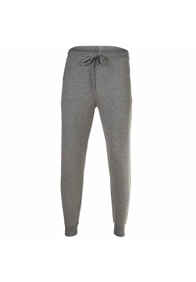 Grijze sweatpants gemaakt van zachte, textuurstof. Voorzien van een elastische tailleband met een trekkoord, geribde boorden en zijzakken.