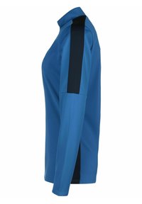 Langärmliges Sportoberteil in leuchtendem Blau mit schwarzen Akzentstreifen. Mit einem Stehkragen und seitlichen Schlitzen. Glattes, strukturiertes Textil.