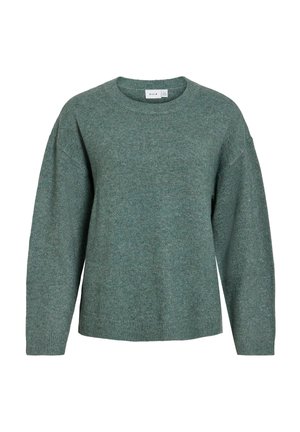 VILA, VILIGA L/S O-NECK KNIT TOP - NOOS - Trui - balsam green