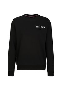 Schwarzer Sweatshirt aus Baumwolle. Gerippter Rundhalsausschnitt, lange Ärmel und Bündchen. Auf der Brust befindet sich der weiße gestickte Text "1969 ITALIA".
