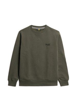 Olivengrønt sweatshirt med rund hals, ribbede manchetter og kant, samt et lille broderet logo på brystet. Blødt, struktureret stof.