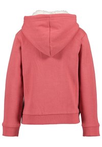 Felpa con cappuccio rosa in morbido pile, con interno bianco, design con tasca a marsupio e polsini e orlo a coste. Presenta un cappuccio arrotondato.