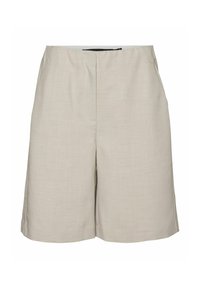 Shorts de corte recto en color beige, con cintura plana y dos bolsillos laterales. Elaborados en una tela ligera y suave.
