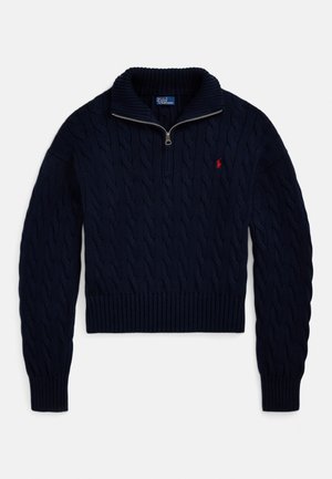 CABLE-KNIT COTTON QUARTER-ZIP SWEATER - Strikkegenser - hunter navy