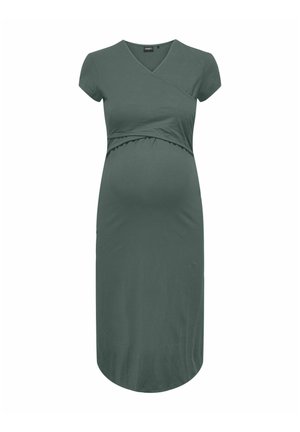 NORMAL GESCHNITTEN V-AUSSCHNITT MIDI - Jerseyjurk - balsam green
