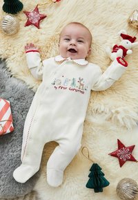 JoJo Maman Bébé MY FIRST CHRISTMAS APPLIQUÉ  ALL-IN - REGULAR FIT - Strampler - navy ecru stripe