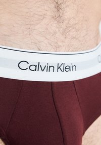 Bordó alsónadrág fehér gumírozott derékkal, rajta fekete színnel írt "Calvin Klein" felirattal. Puha tapintású, testhezálló fazon.