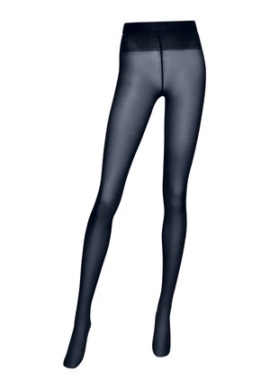 Doorzichtige zwarte panty’s met een gladde, glanzende afwerking, voorzien van een versterkte tailleband en naadloos ontwerp voor een gestroomlijnde look.