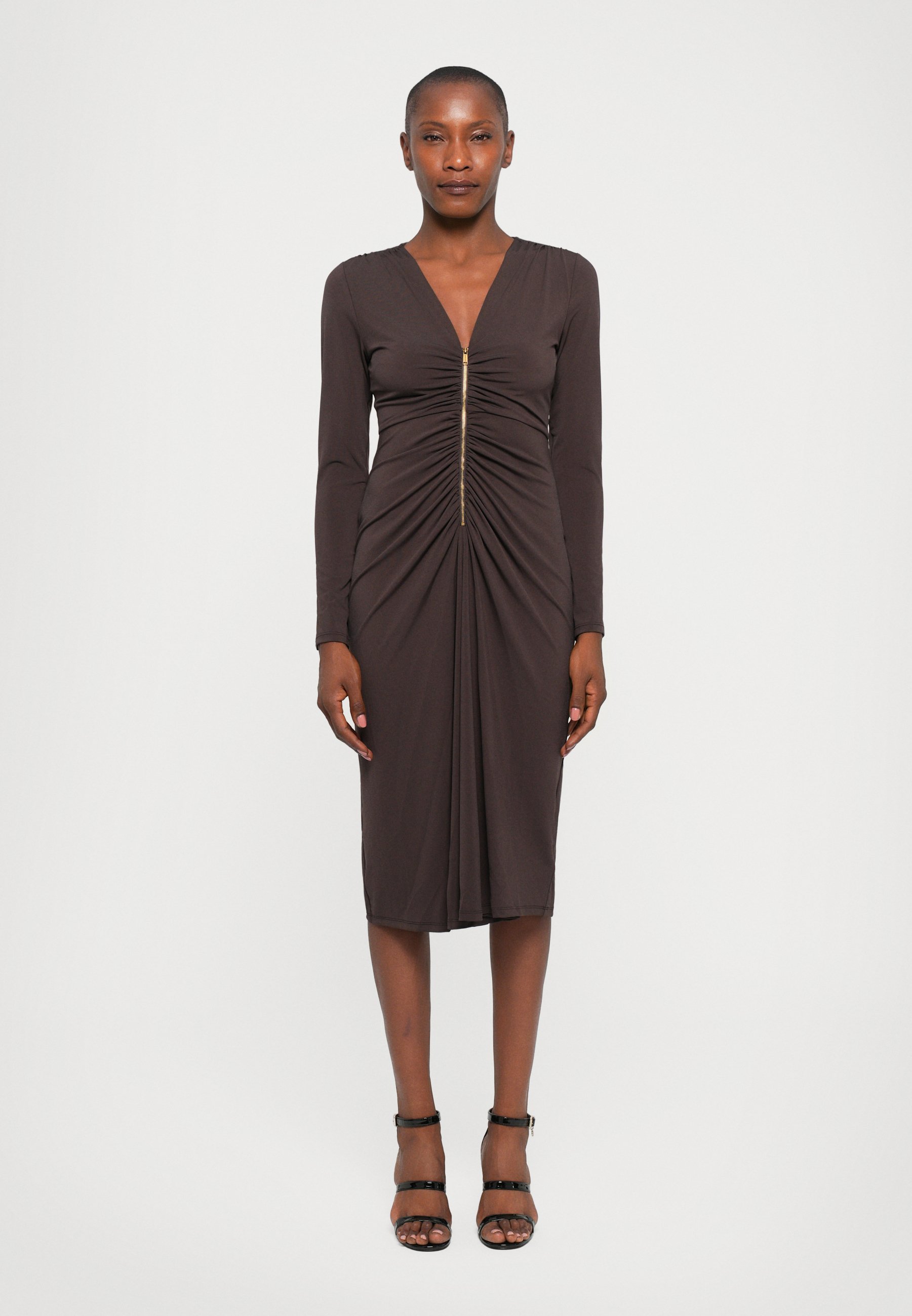 brown michael kors dress Michael Kors Brown Leopard Print Sleeveless Sheath Dress – SilkRoll main image 0