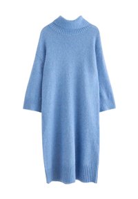 Maglione oversize azzurro chiaro in morbida maglia, con collo alto a coste e polsini a coste, orlo dritto.