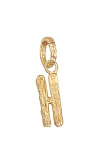 Charm en métal doré en forme de lettre "H", présentant un design texturé et organique avec une boucle pour l'attache. Marques visibles pour authentification.