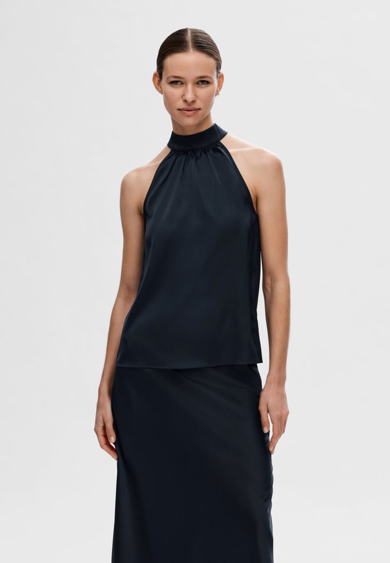 Selected Femme SLFLENA RACHELLE HALTER NECK - Top - dark sapphire