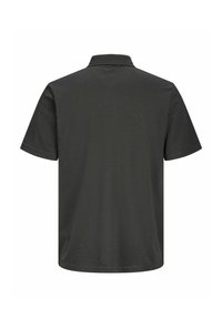 Polo noir à manches courtes avec un col texturé, vu de dos sur un fond blanc.