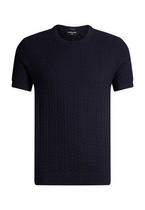 Maglia a maniche corte di colore blu navy con motivo a quadri testurizzato, collo e polsini a coste, di Strellson.