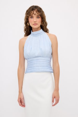 SLEEVELESS PLEATED - Bluse - Blue