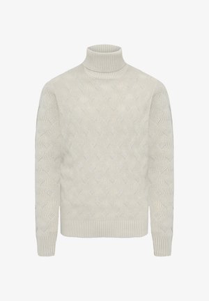 Kermanen turtleneck-neule, jossa on teksturoitu aaltokuvio, ribatut hihat ja helma, sekä sopiva siluetti. Valmistettu pehmeästä neulekuidusta.