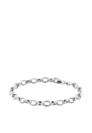 Silver chain bracelet with oval links and a lobster clasp closure displayed on a white background.