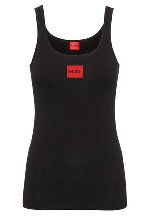 Débardeur noir en coton au design ajusté. Présente un logo rectangulaire rouge à l'avant et une encolure ras du cou.