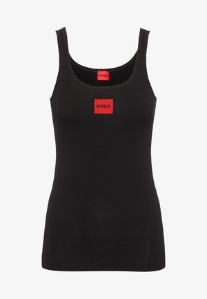 Débardeur noir en coton au design ajusté. Présente un logo rectangulaire rouge à l'avant et une encolure ras du cou.