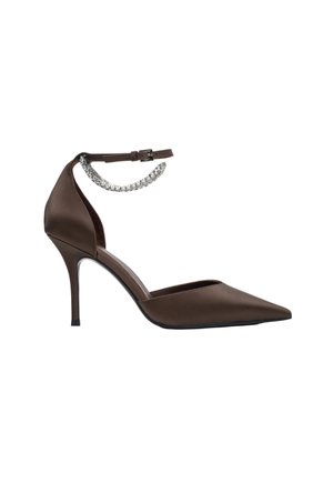 SZPIC Z KRYSZTAŁKAMI Z TEKSTUROWANEJ - High heels - dark brown
