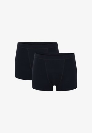 Schwarze Boxershorts im Doppelpack, mit einer glatten Textur, passgenauer Schnitt und kontrastierenden Nähten entlang der Kanten.