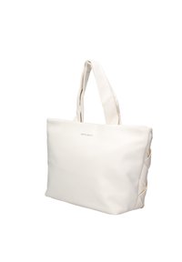 Borsa tote bianca realizzata in morbida pelle sintetica, con due manici e accenti laterali intrecciati. Design semplice con un discreto logo del marchio.