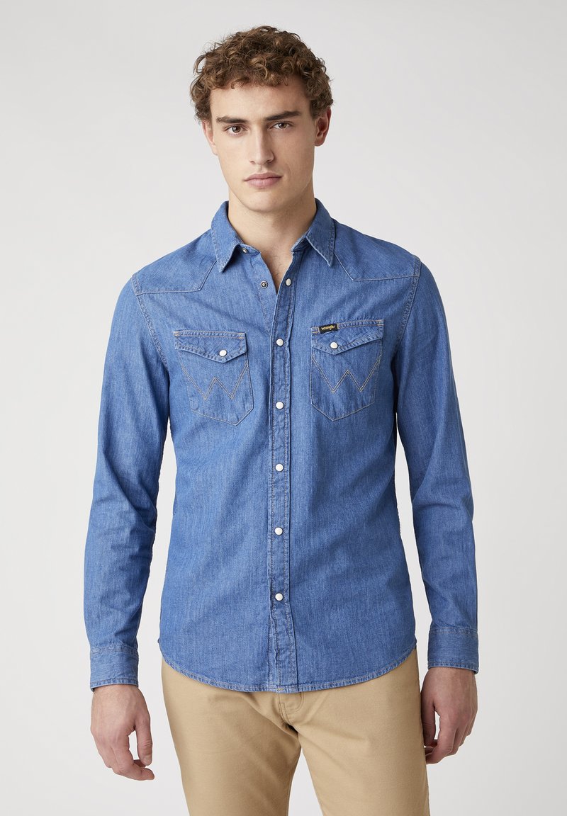 Wrangler Western Camicia Uomo - Maniche Lunghe, Blu (Tawny Port), Taglia S