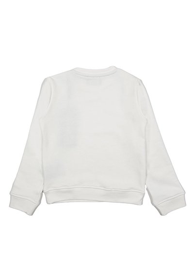 Felpa bianca con maniche lunghe, polsini e orlo a coste. Texture liscia, design semplice e collo rotondo classico. Senza motivi o accenti notevoli.
