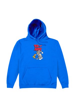 Blå hoodie med et "Tom og Jerry" grafisk tryk. Fremstillet af blødt stof med en kængurulomme, snoretræk i hætten og ribbede manchetter.