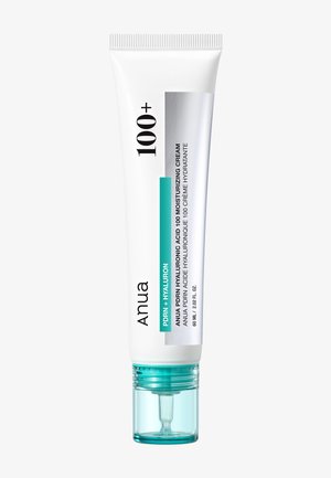 Tube blanc de crème hydratante Anua PDRN + Hyaluron 100+ avec distributeur pompe turquoise, contenant 60 ml de produit.