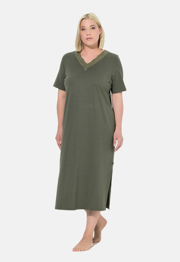 LOCHSTICKEREI V-AUSSCHNITT HALBARM - Nachthemd - olive gray