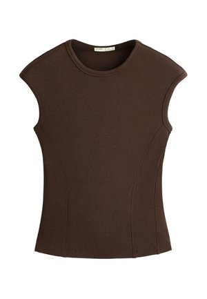 OYSHO, SHORT-SLEEVED RIB TOP WITH COTTON AND MODAL - T-Shirt basic - mottled light brown