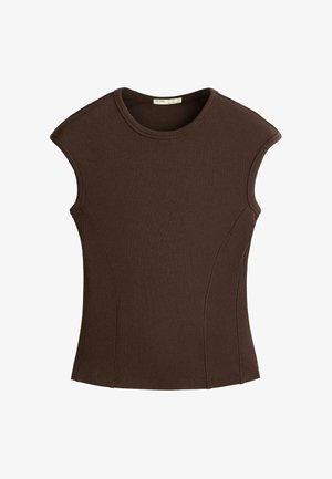 OYSHO, SHORT-SLEEVED RIB TOP AND - T-Shirt basic - mottled light brown
