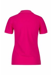 Fuchsia polo shirt met een klassieke kraag, korte mouwen, een zachte textuur en een aansluitend ontwerp. Geen zichtbare grafische elementen of patronen.