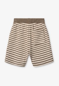 Randiga shorts i mjukt tyg, med växelvis bruna och beigea ränder, en elastisk midja och en bakficka.