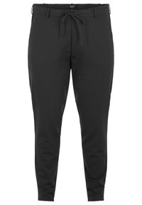 Svarta tapered byxor i mjukt tyg, med elastisk midja och dragsko, samt sidfickor, designade för en bekväm passform.