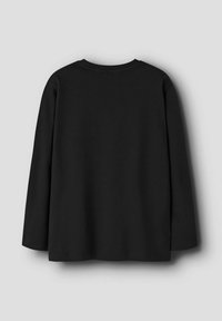Black long-sleeve t-shirt with a round neckline and a smooth texture; no visible patterns or logos. Simple, casual design.