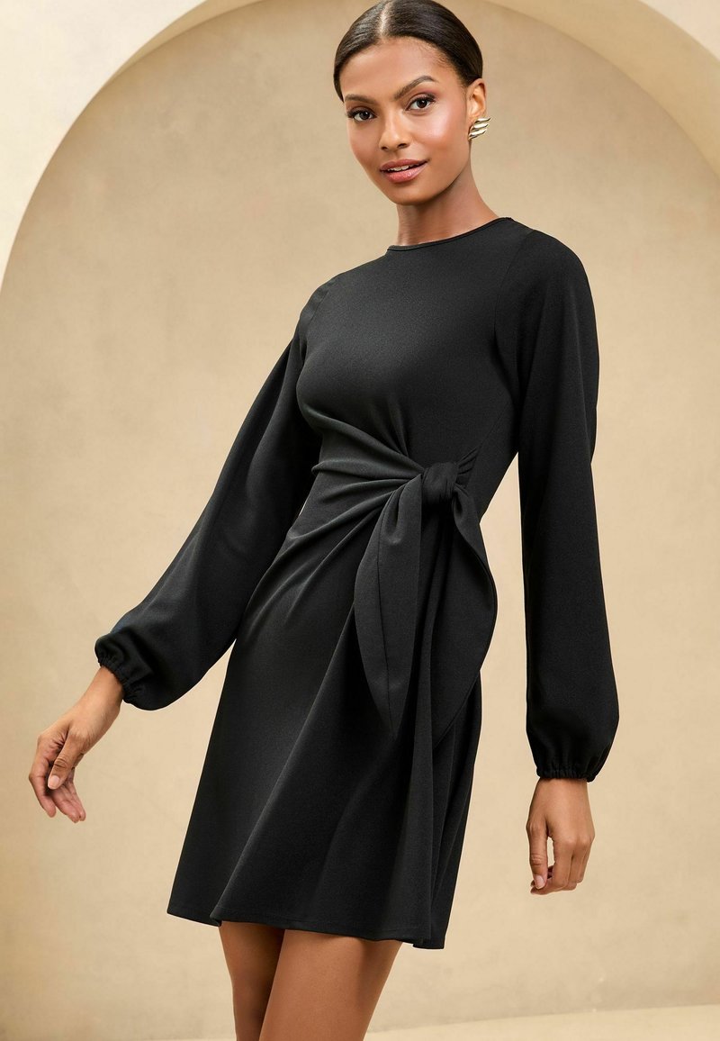 Lipsy REGULAR FIT - LONG SLEEVE KNOT SIDE MINI - Jersey dress - black -  Zalando