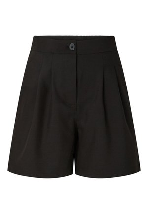 Μαύρες ψηλόμεσες tailored σορτς με πιέτες μπροστά, κλείσιμο με κουμπί και ομαλή υφή υφάσματος.