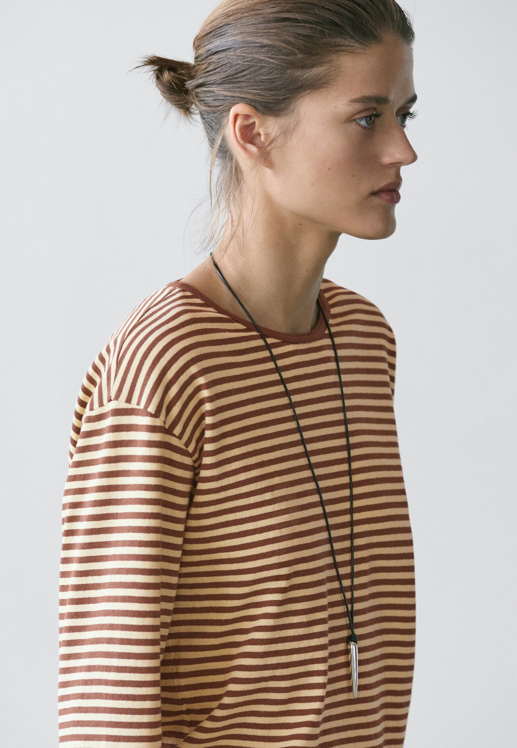 Massimo Dutti STRIPED - Long sleeved top - brown - Zalando.co.uk
