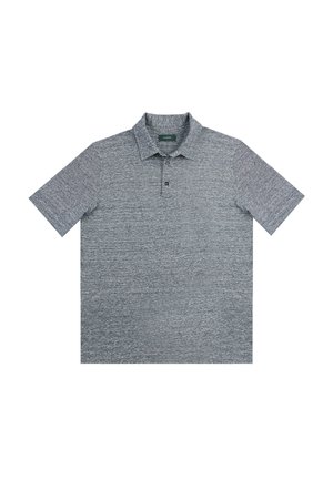 Polo de manga corta en azul jaspeado con un acabado texturizado, placket de tres botones y cuello cosido. Tejido suave y ligero.
