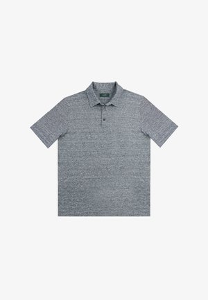 Polo de manga corta en azul jaspeado con un acabado texturizado, placket de tres botones y cuello cosido. Tejido suave y ligero.