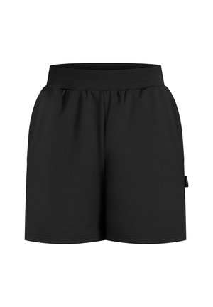 Sorte shorts lavet af blødt materiale, der har en elastisk talje, to sidelommer og en lige skæring. Enkle og alsidige.