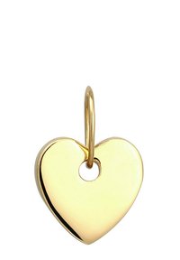 Charm en forme de cœur en or avec une finition lisse et brillante et une boucle en haut pour l'attache. Présente un trou pour le connecter à des bijoux.