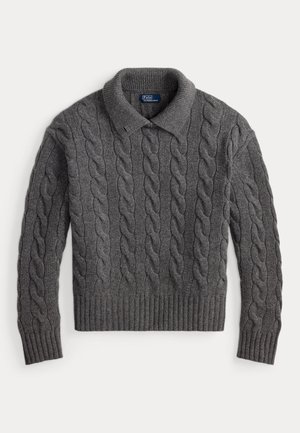Polo Ralph Lauren, CABLE-KNIT WOOL-CASHMERE POLO SWEATER - Pullover - flannel grey heather